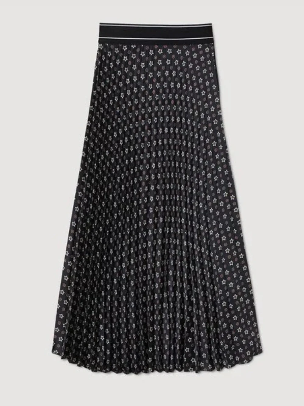 Sandro Women's Black Pleated Star-Print Maxi Skirt - Picture 1 of 3